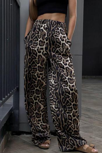 stylish non-stretch leopard batch printing high waist wide leg pants