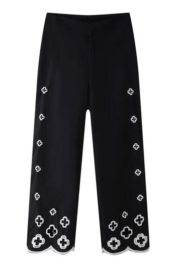 casual non-stretch cross embroidery high-waist pants