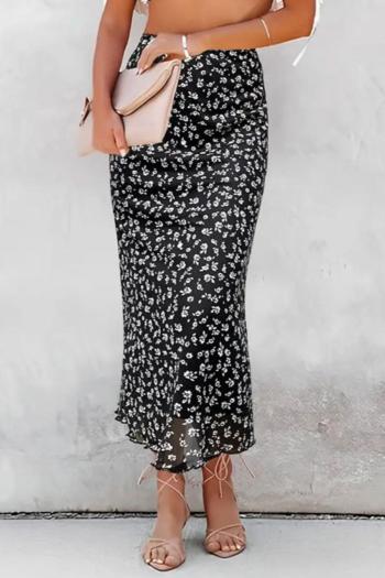 bohemian plus size slight stretch mesh floral printing all-match midi skirt