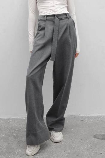 casual non-stretch solid color high waist all-match wide leg pants