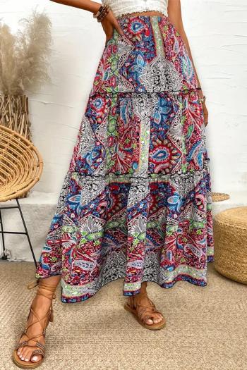 bohemian non-stretch paisley graphic batch printing all-match maxi skirt