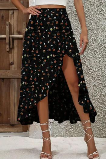 bohemian vacation plus size non-stretch floral printing all-match midi skirt