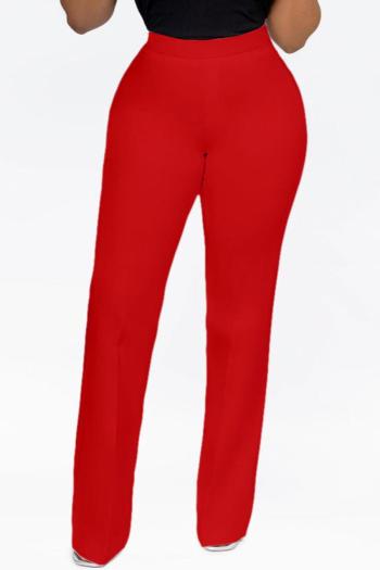 stylish plus size slight stretch pure color high waist straight trouser