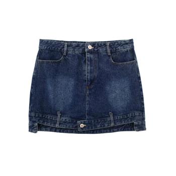 sexy non-stretch denim solid color high-waist mini skirt