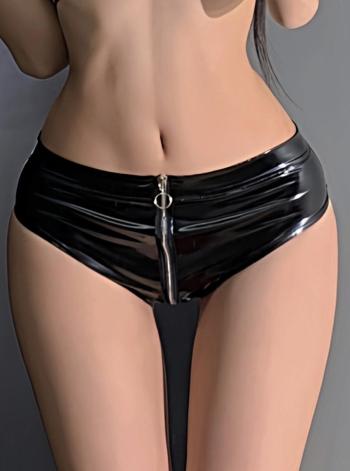 sexy style plus-size slight stretch pu zip-up shorts(size run small)