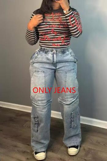 casual plus size slight stretch denim high-waist jeans