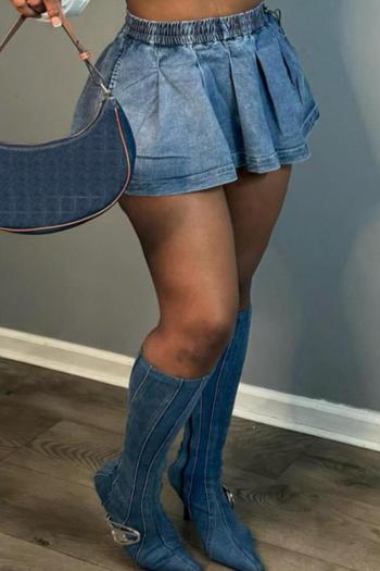 sexy plus-size non-stretch patchwork denim pleats mini skirt