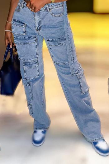 new sexy plus-size slight stretch multi-pocket cargo denim pant