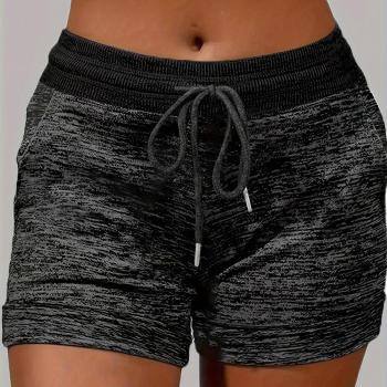 sexy plus size slight stretch solid color drawstring high-waist shorts