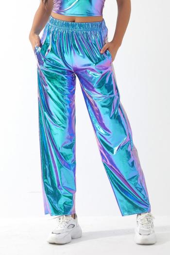 stylish plus size slight stretch laser holographic straight pants