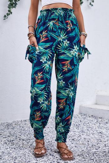casual non-stretch high waist batch printing pocket pants