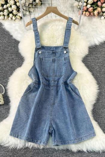 new casual slight stretch patchwork denim pocket loose overalls