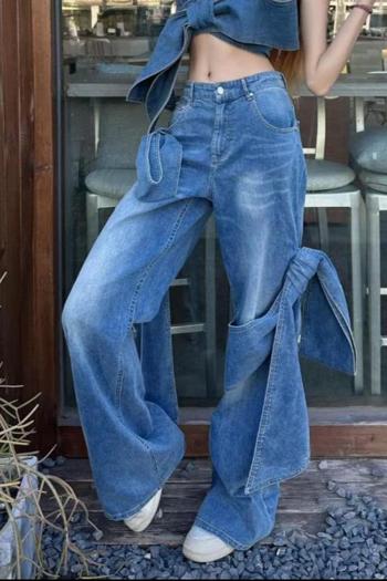 stylish non-stretch high waist bow high quality straight leg jeans