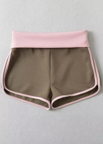 New casual slight stretch color-block turned-up short(size run small)