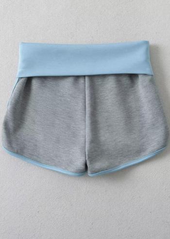 New casual slight stretch color-block turned-up short(size run small)