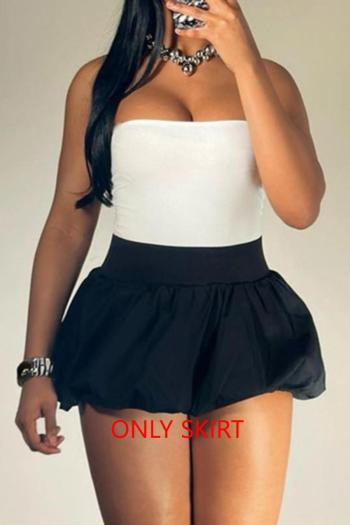 sexy slight stretch solid color high-waist bubble mini skirt