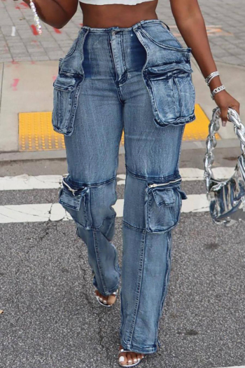 casual plus size slight stretch denim pocket high-waist jeans