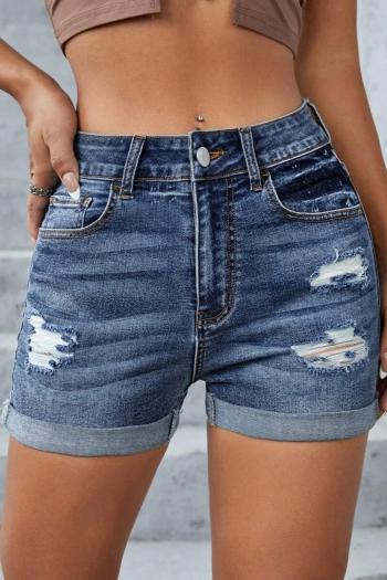sexy plus size slight stretch hole decor denim high-waist shorts