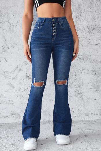 casual plus size slight stretch denim high-waist hole decor jeans