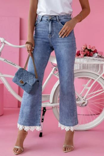 casual plus size slight stretch lace trim high-waist jeans