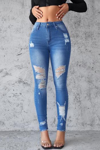 sexy plus size slight stretch denim high-waist hole slim jeans