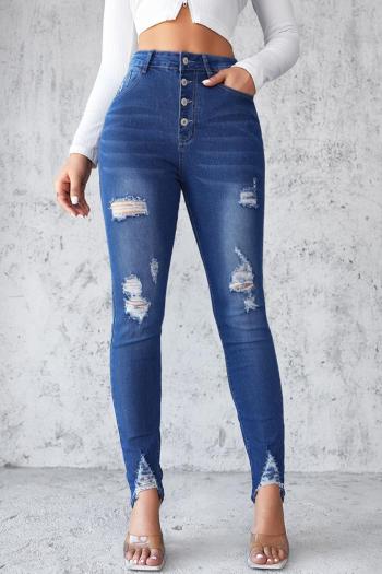 sexy plus size slight stretch denim hole decor slim high-waist jeans