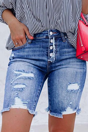 sexy plus size slight stretch denim hole decor button shorts