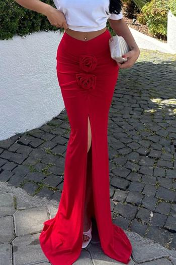 sexy slight stretch 4 colors 3d flower decor slim slit skirt