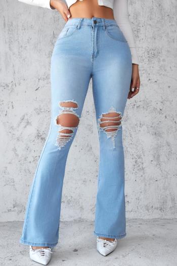 sexy plus size slight stretch denim high-waist hole decor bootcut jeans