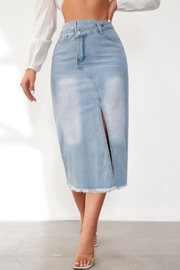 sexy plus size non-stretch denim slit high-waist midi skirt