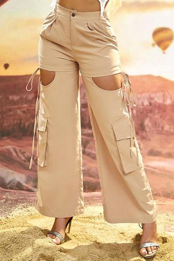 new casual non-stretch khaki straight leg slim hollow wide-leg pants