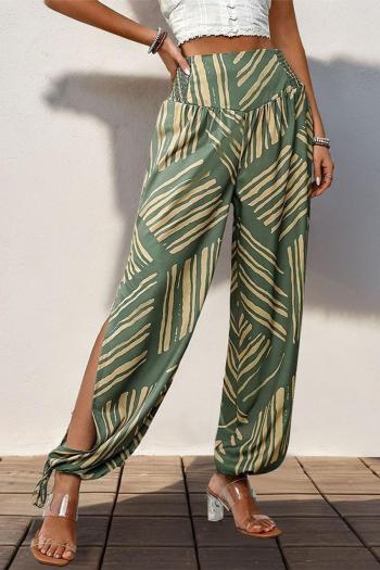 bohemian casual non-stretch stylish loose high waist slit pants