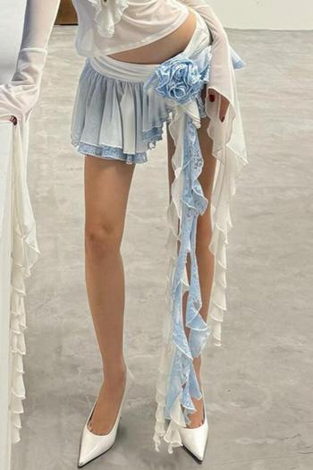 sexy slight stretch mesh lace flower decor irregular tassel mini skirt