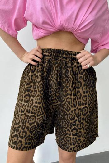stylish non-stretch leopard batch printing loose high waist cotton shorts