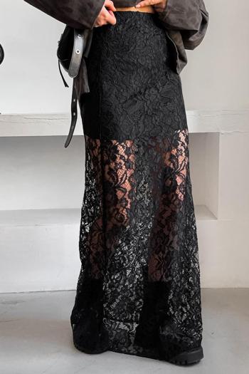 new stylish solid color zip-up lace see through with lined sexy skirt