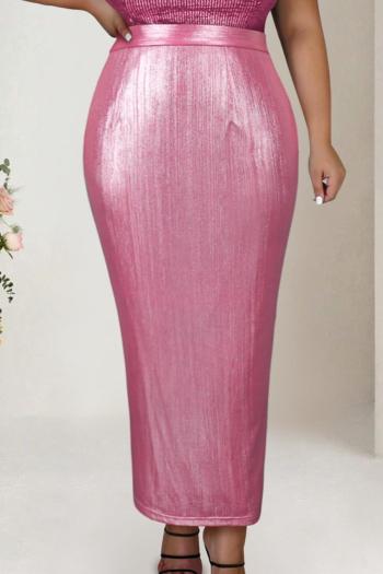casual plus size slight stretch solid color high-waist slit maxi skirt