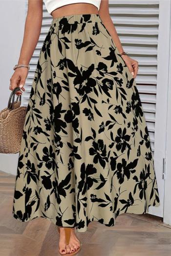casual non-stretch floral printing all-match maxi skirt