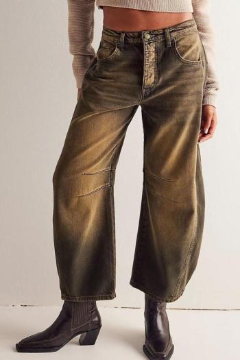 casual plus size non-stretch denim mid-waist loose jeans