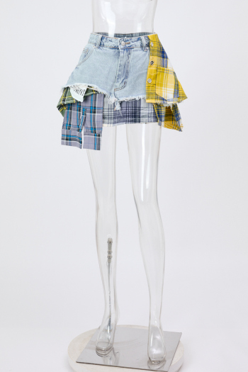 lattice batch printing stitch denim non-stretch irregular skorts size run small