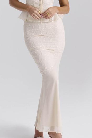 stylish non-stretch zip-up embroidery flower maxi mermaid skirt
