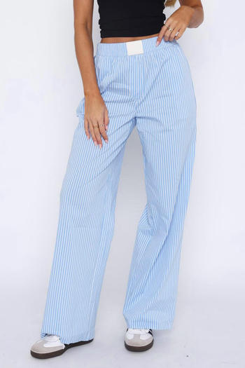 casual non-stretch 8-colors striped print loose straight pants