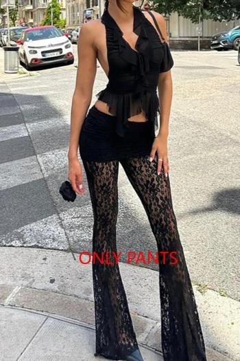 sexy slight stretch stitching see-through lace high-waist pants