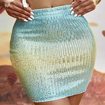 new sexy slight stretch gradient sequins mini skirt