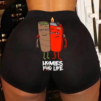 sexy plus size slight stretch cartoon fixed printing high-waist shorts