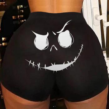 sexy plus size slight stretch cartoon expression printing high-waist shorts