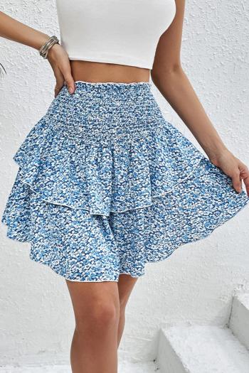 casual slight stretch high waist multi-layer floral printing mini skirt