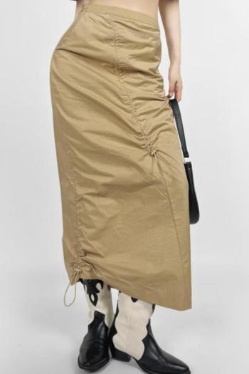 new casual non-stretch patchwork asymmetrical shirred back slit midi skirt(size run small)