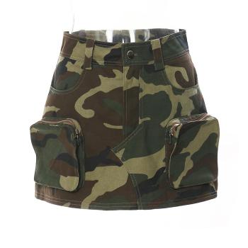 stylish plus size non-stretch pure cotton camo printing pocket mini skirt