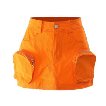 stylish plus size non-stretch pure cotton 4 colors pocket mini skirt