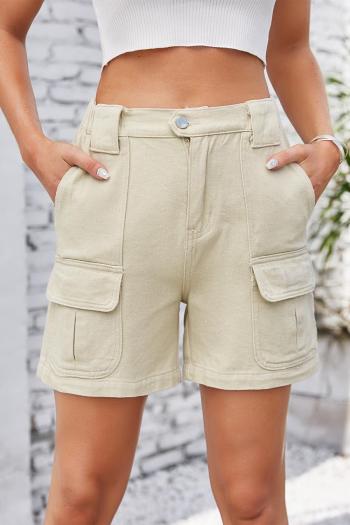 casual plus size non-stretch packet cargo solid color denim shorts